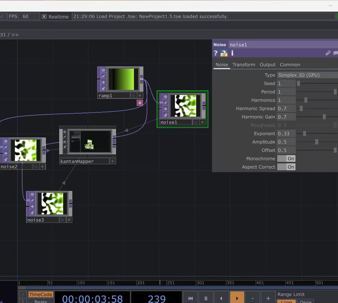 This is a screenshot of the process of adjusting the base values of the noise texture to alter its color and shape.